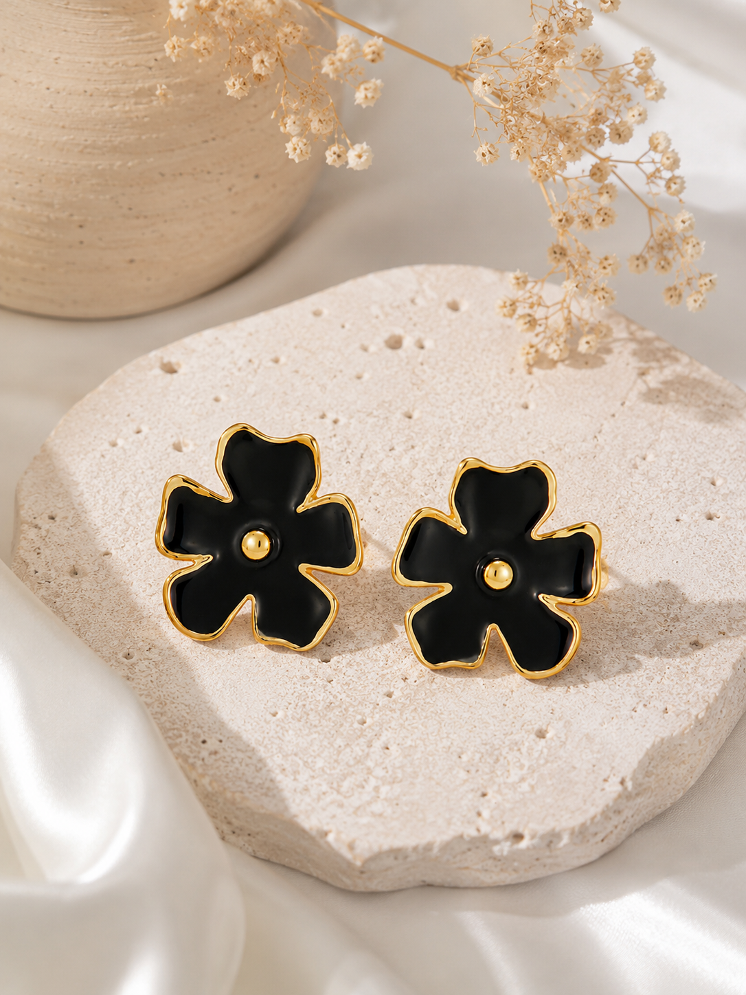 Black Petal Luxe Stud Earrings – view 3 – Pabeena