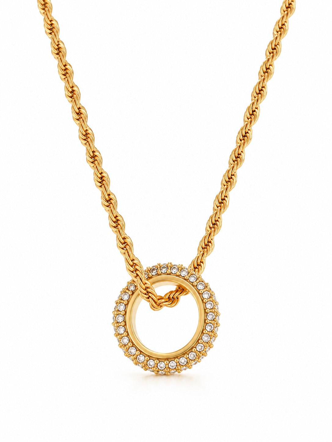 Halo Rope Necklace – gold plated zircon circle on rope chain – Pabeena
