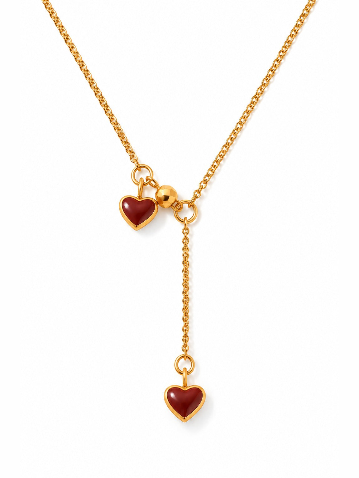 Heart Lariat Necklace – gold plated red enamel heart Y-necklace – Pabeena
