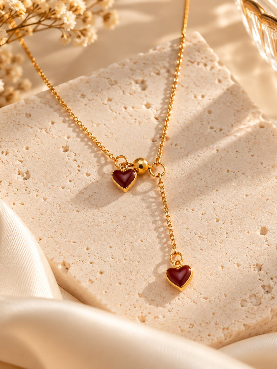 Heart Lariat Necklace – flat lay – Pabeena