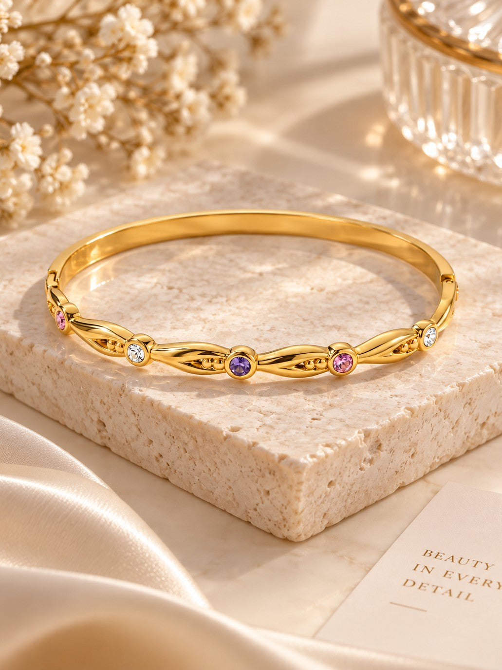 Lilac Twist Bangle – flat lay – Pabeena