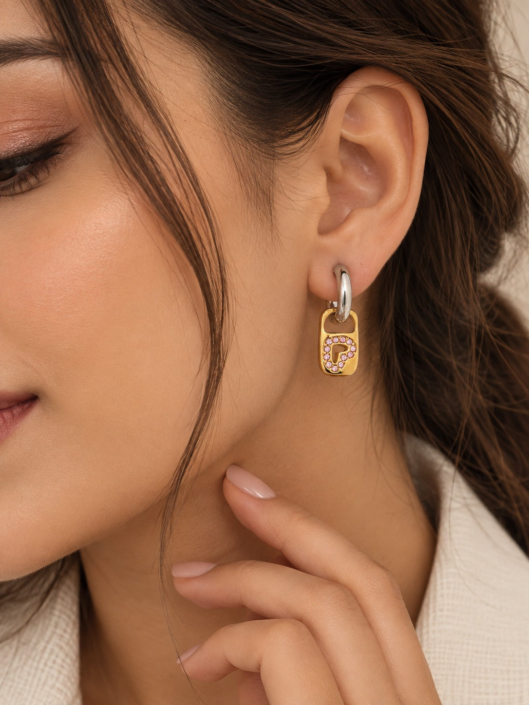 Lock & Love Hoop Earring – worn on the ear – Pabeena
