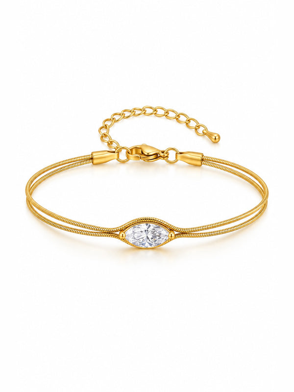 Marquise Line Bracelet – gold plated double chain with marquise stone – Pabeena