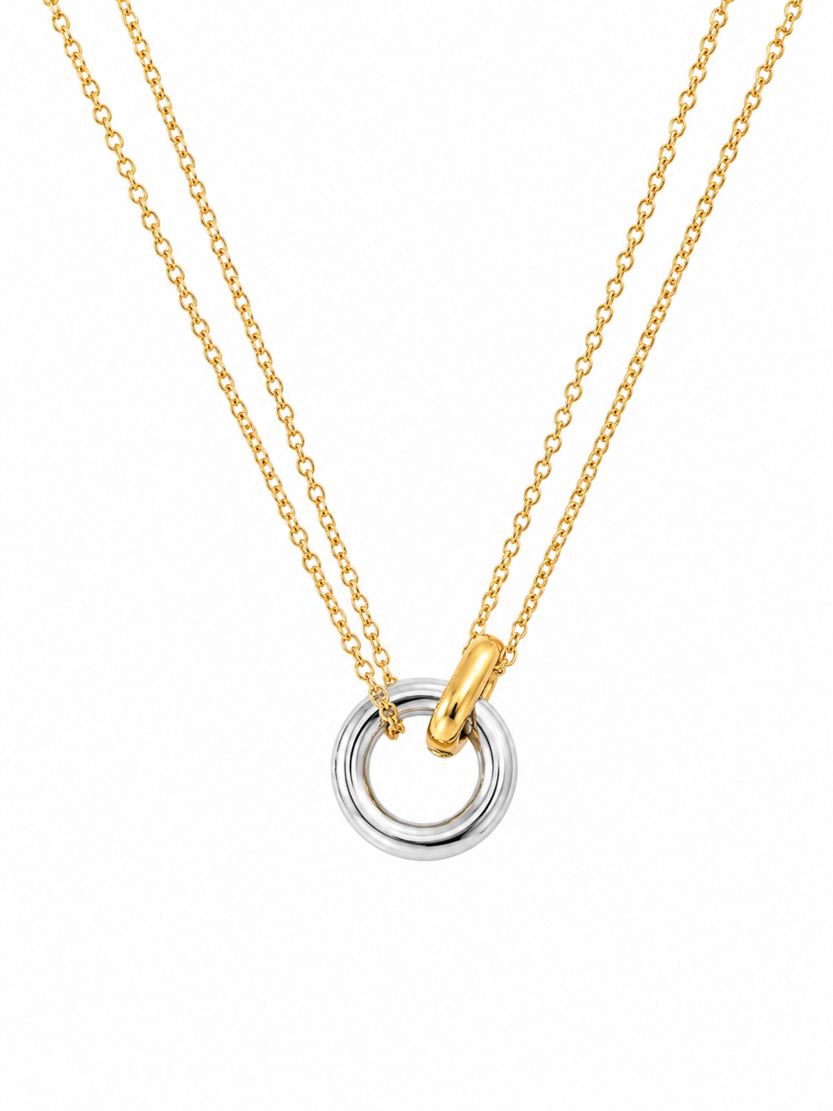 Unity Duo Circle Necklace – Two Tone Gold Silver Pendant Necklace – Pabeena