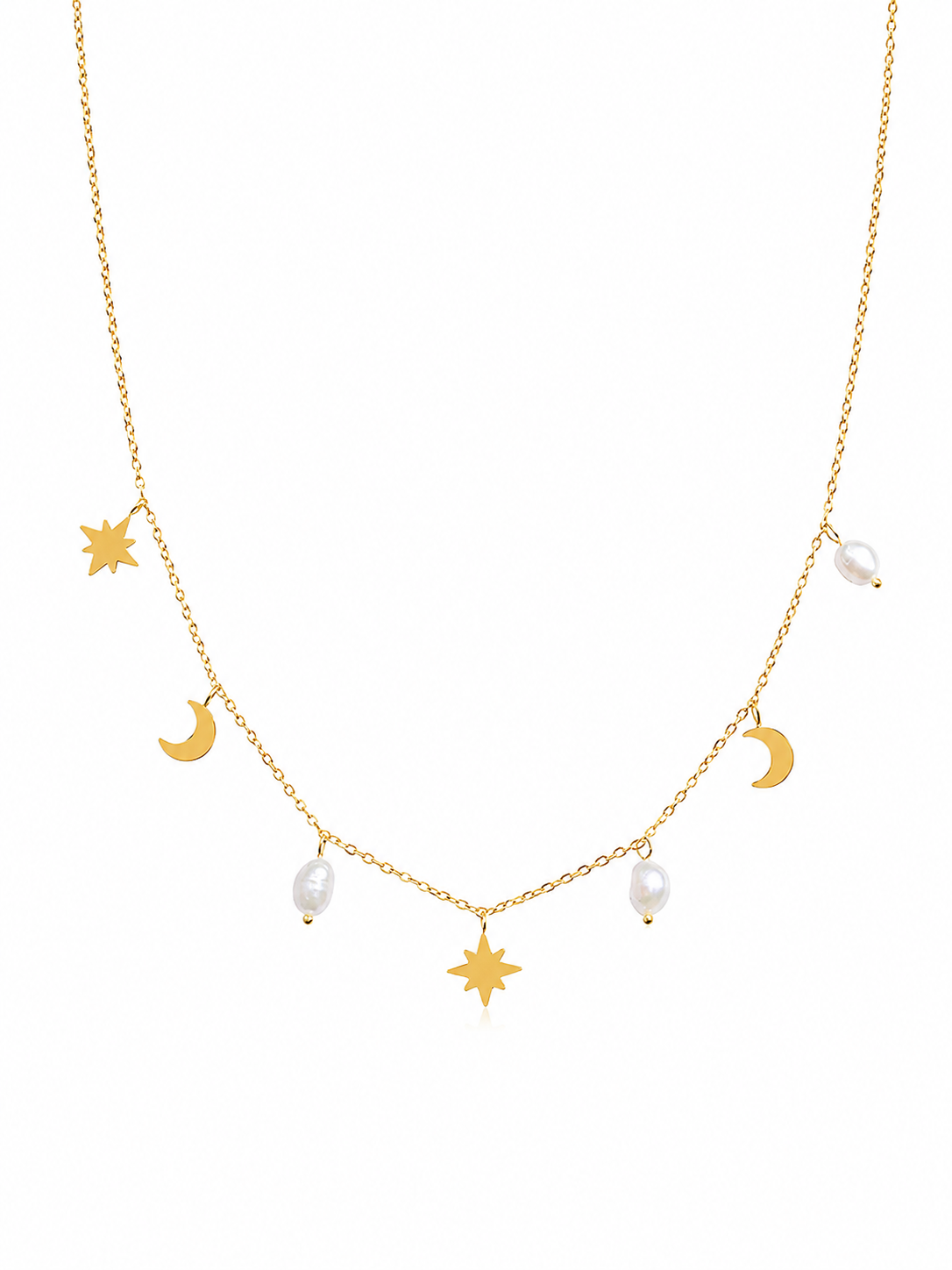 Midnight Bloom Necklace – Crescent Moon & Star Pearl Pendant for Women – Pabeena