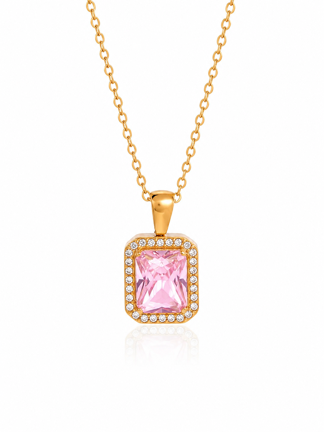 Rosé Royale Pendant Necklace – Pink Stone Halo Pendant Necklace – Pabeena