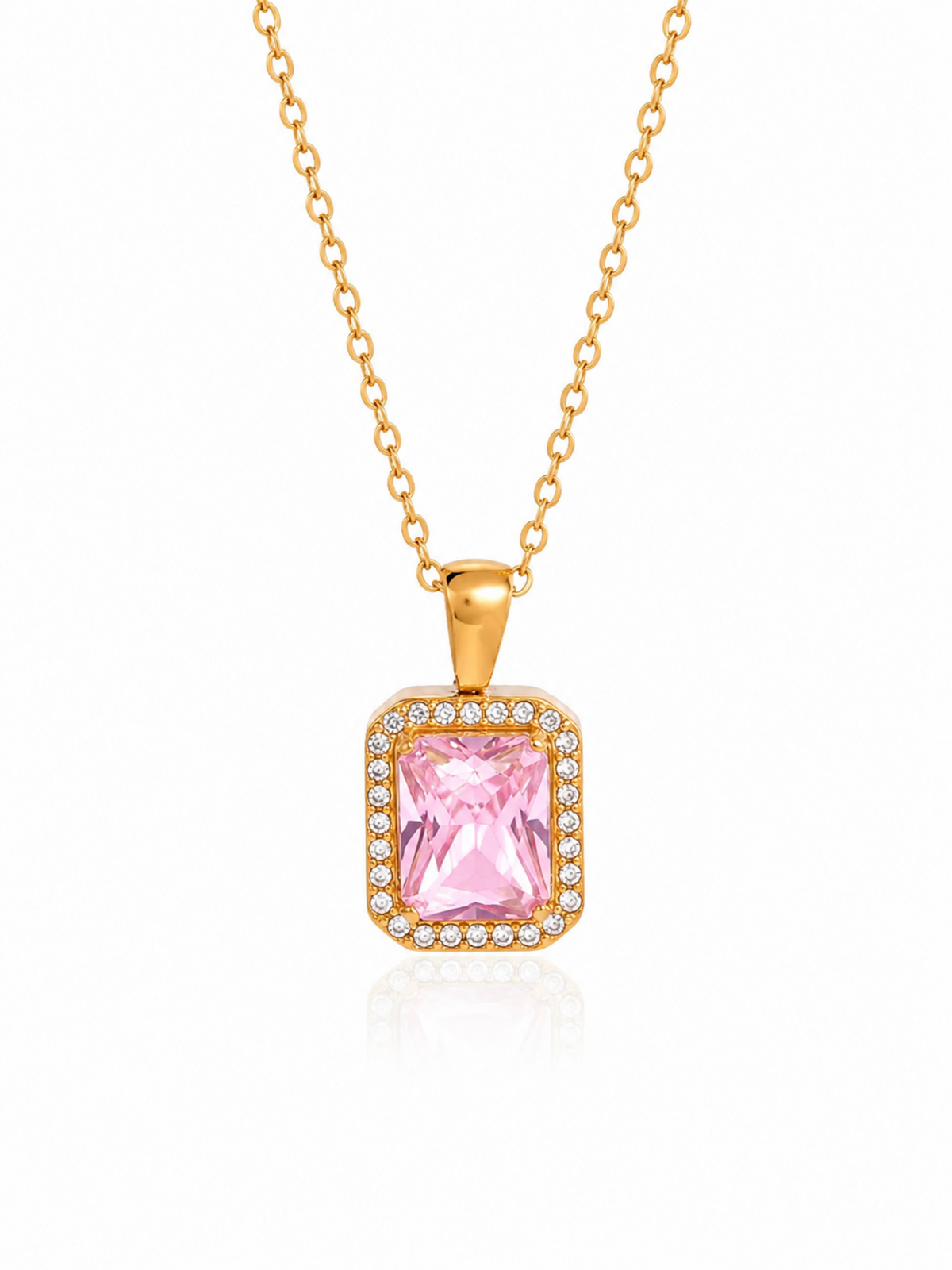 Rosé Royale Pendant Necklace – Pink Stone Halo Pendant Necklace – Pabeena