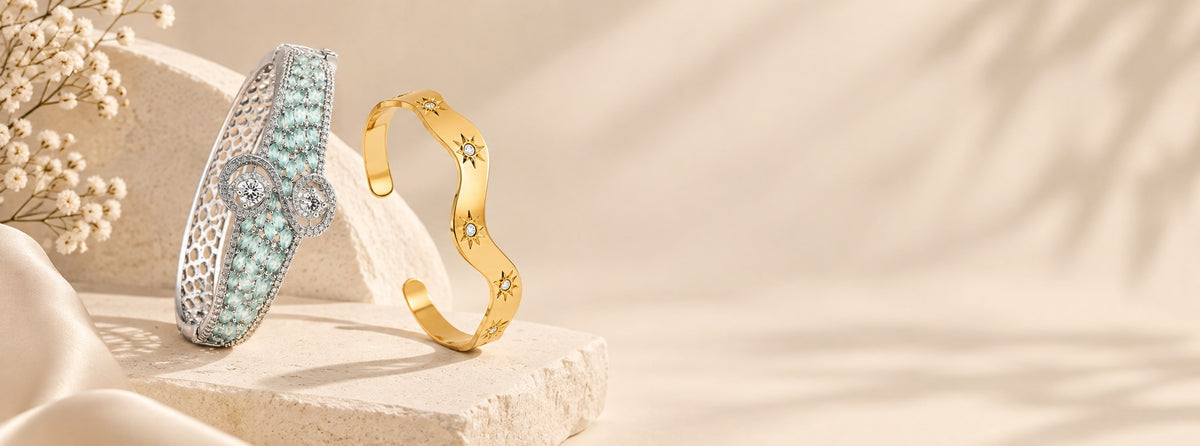 Pabeena silver-tone stone-set bracelet and a gold-plated wavy star cuff
