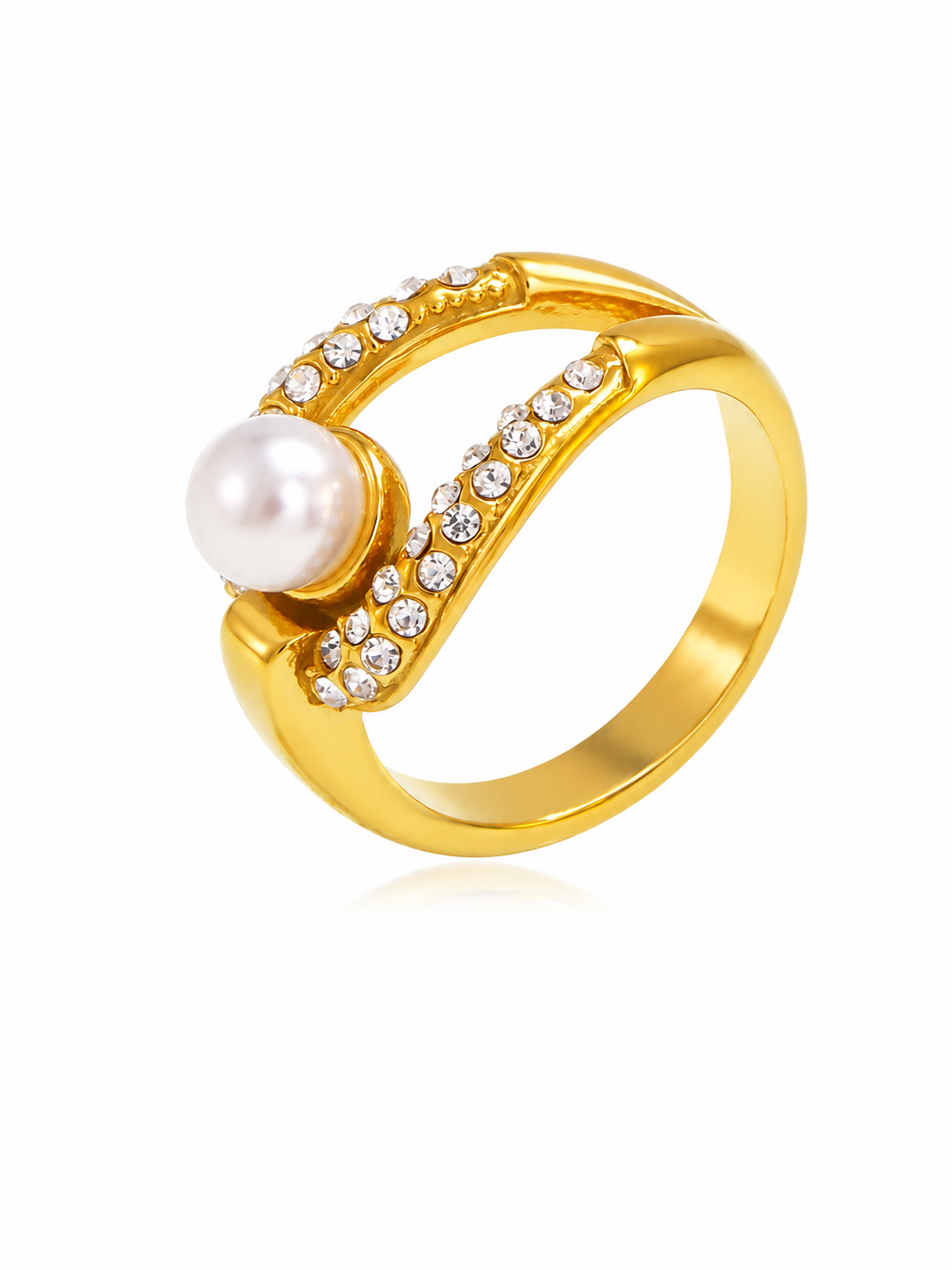 Pearl Radiance Crystal Ring – Pearl Gold Plated Ring for Women – Pabeena