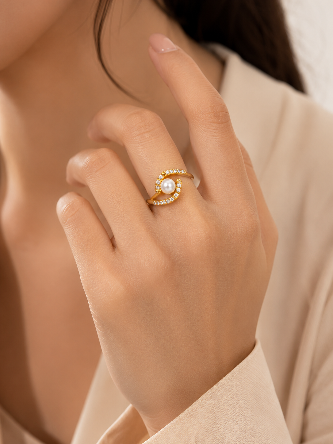 Pearl Radiance Crystal Ring – view 2 – Pabeena