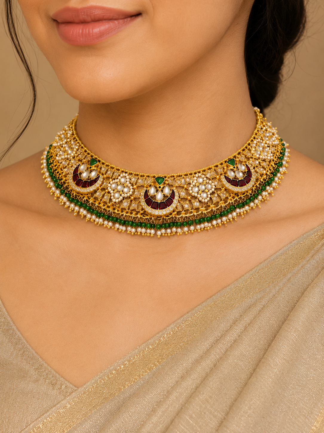 Rajwada Kundan Bloom Choker Set - Pabeena