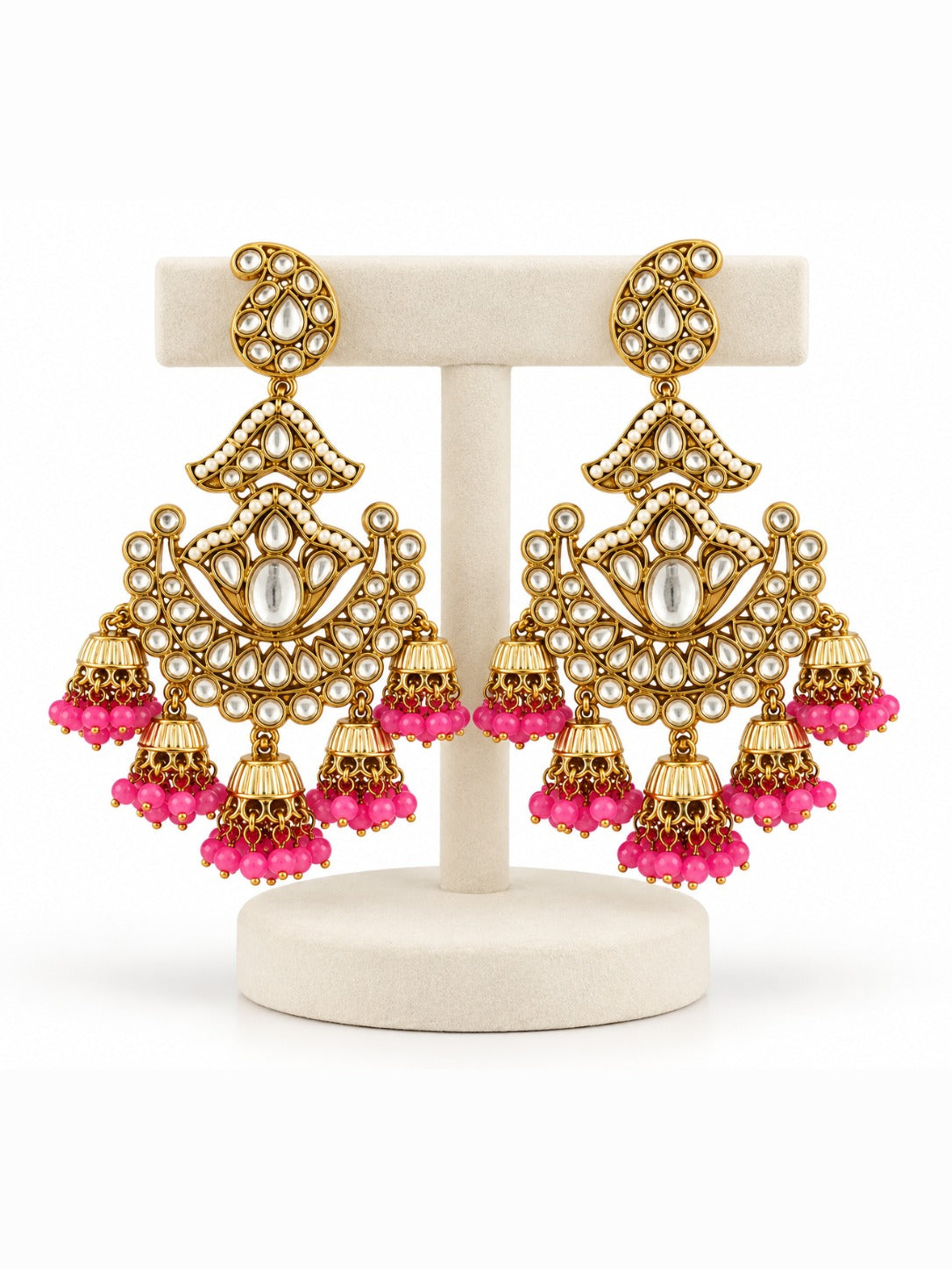 Rani Ambi Kundan Chandbali Earrings with pink jhumkis - Pabeena