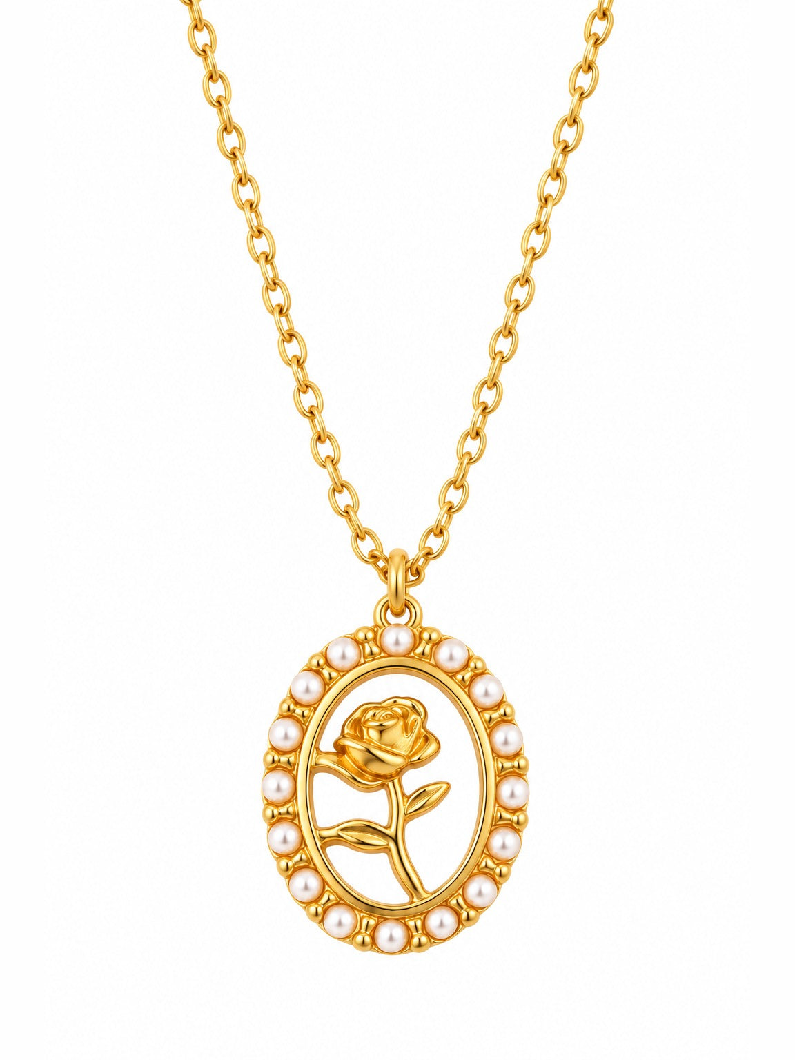 Rose Cameo Pendant Necklace – gold plated pearl oval rose pendant – Pabeena