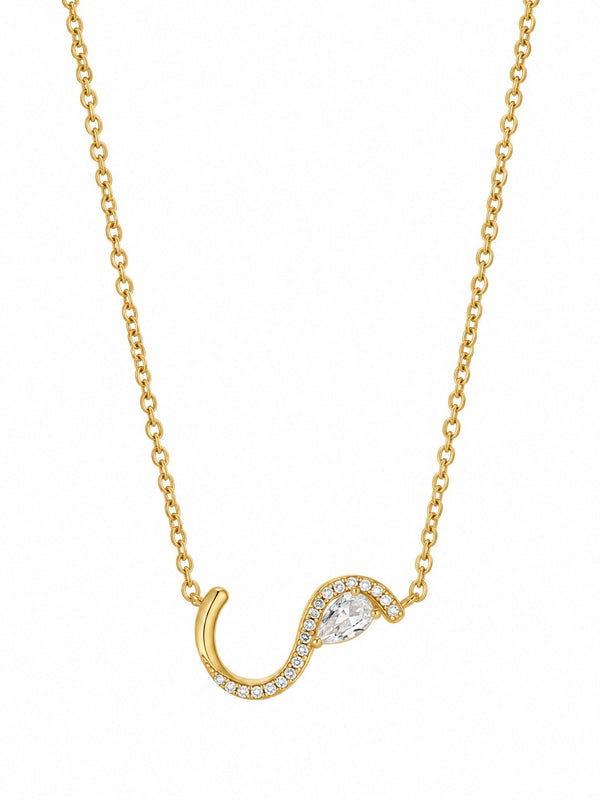 Serpentine S Necklace – gold plated zircon teardrop S-curve pendant – Pabeena