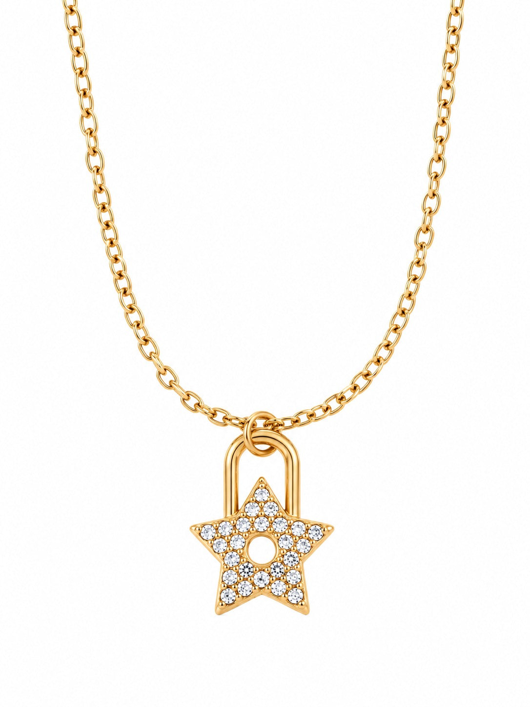 Star Lock Necklace – gold plated zircon star padlock pendant – Pabeena