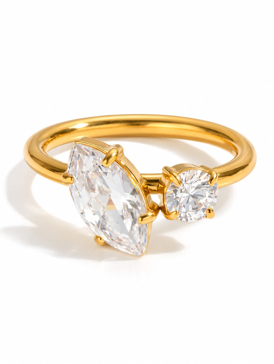 Toi et Moi Marquise Ring – gold plated zircon marquise and round stone ring – Pabeena