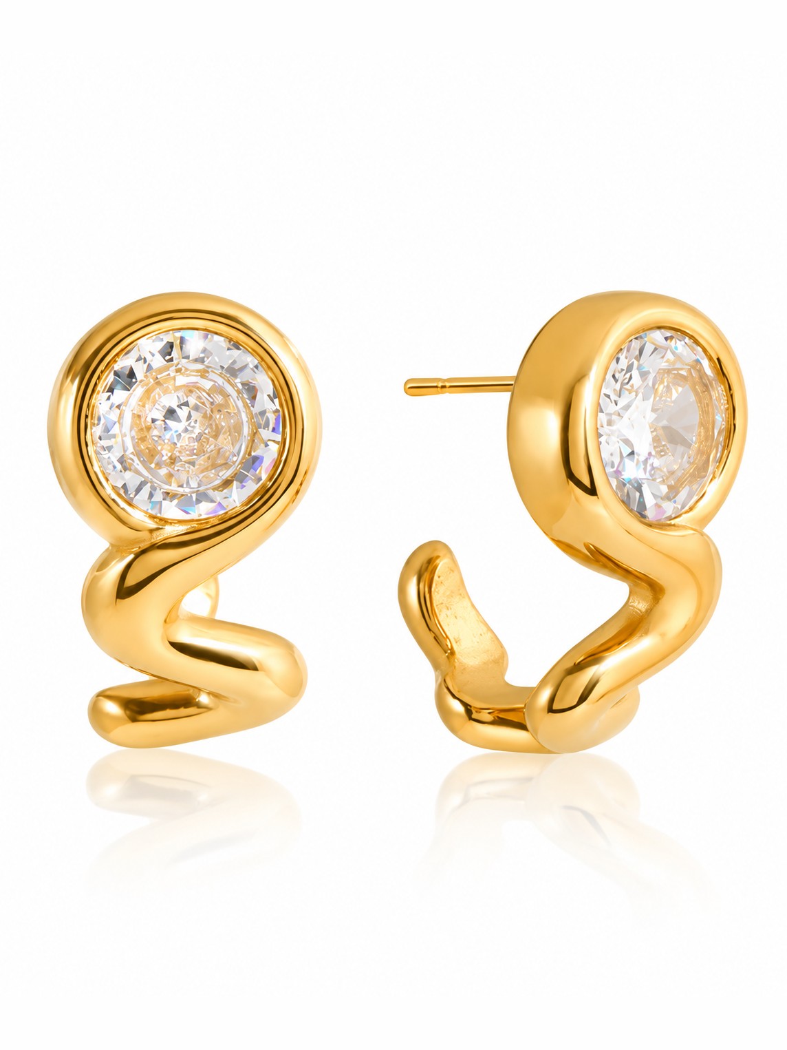 Vortex Zircon Stud Earrings – Gold Plated Wave Studs – Pabeena